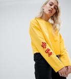 Kubban Petite Cropped Sweatshirt With Printed Sleeves - Yellow