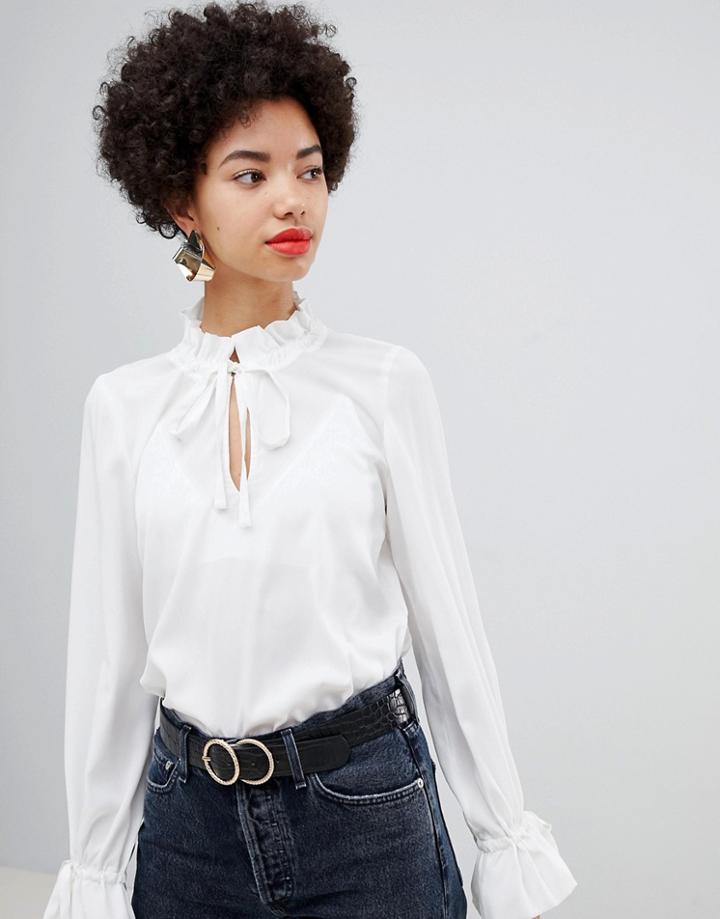 Vero Moda Keyhole Tie Neck Blouse - White