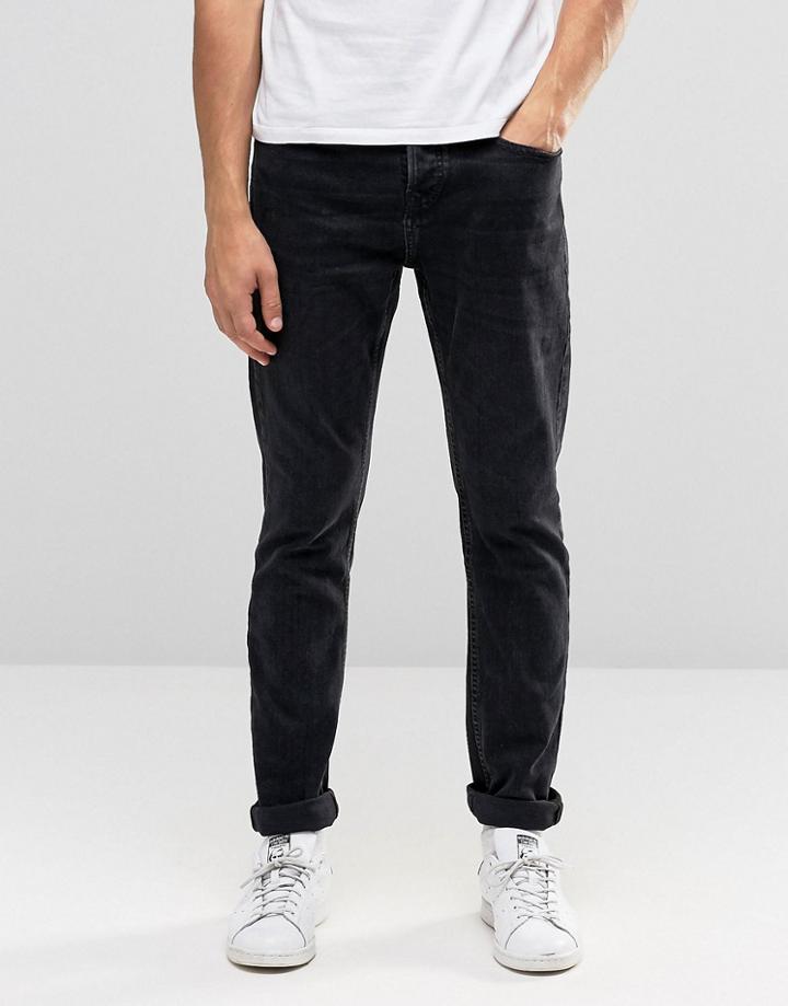 Pull & Bear Slim Jeans In Washed Black - Black