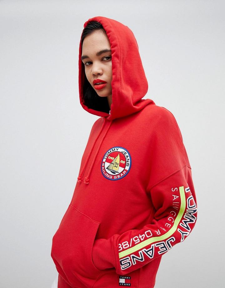 Tommy Jean 90s Capsule 5.0 Sailing Hoodie With Sleeve Logo - Red