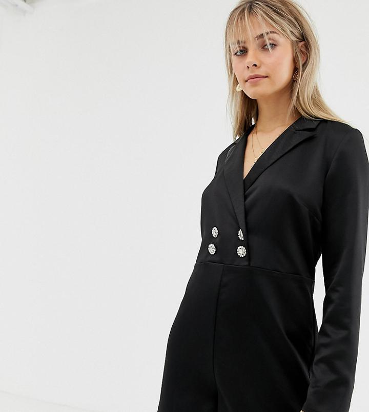 Reclaimed Vintage Inspired Tux Romper With Vintage Button Detail