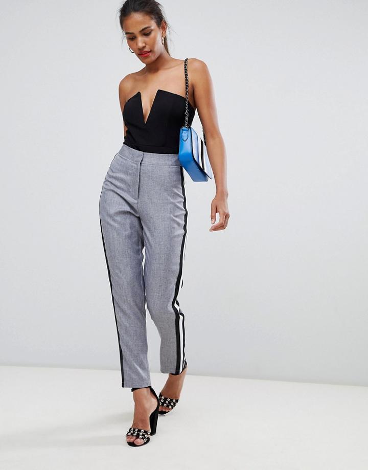 Missguided Sports Stripe Cigarette Pants - Gray