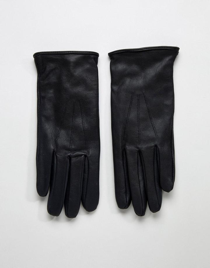 Paul Costelloe Basic Leather Gloves In Black - Black