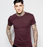 Farah T-shirt With F Logo In Slim Fit In Bordeaux - Red