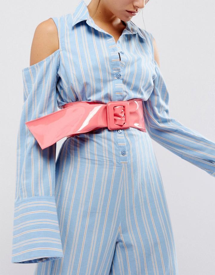 Asos 80s Patent Waist Sash Belt With Square Buckle - Pink