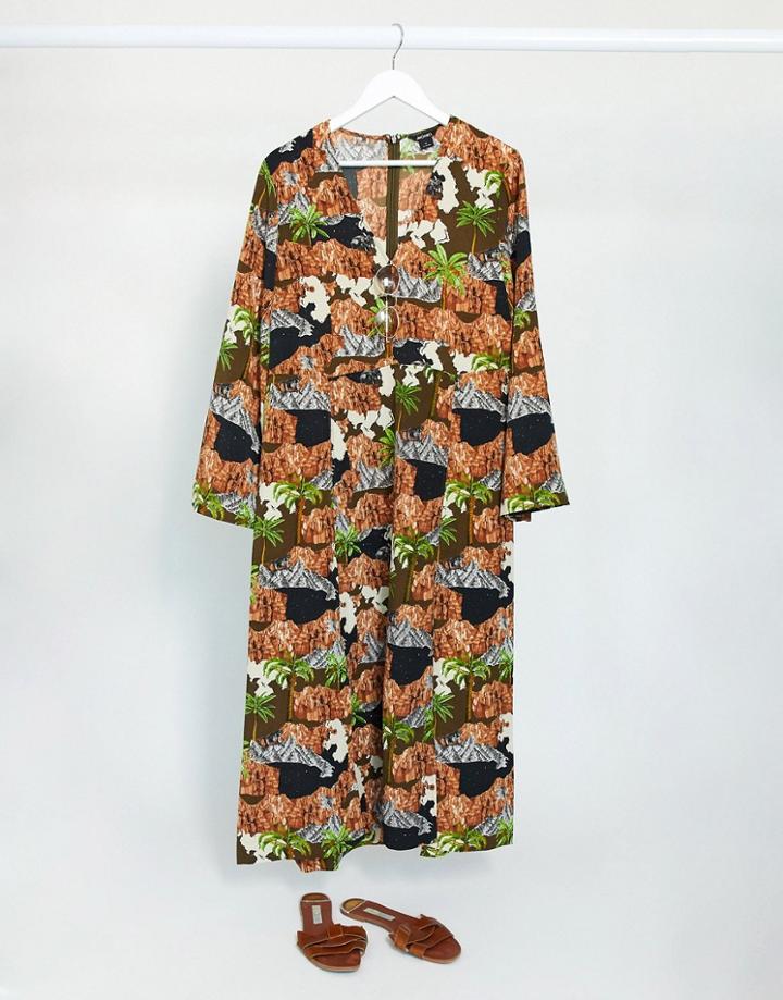Monki Midi Dress With Graphic Print-multi
