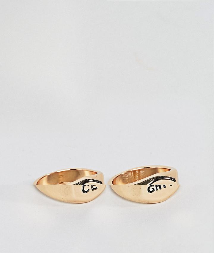 Asos Novelty Holidays Signet Ring Pack With Naughty And Nice - Gold