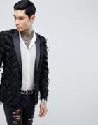 Asos Edition Skinny Blazer In Black Fringing - Black