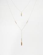 Asos Multirow Feather Necklace - Gold