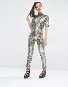 Jaded London Festival Short Sleeve Unitard Jumpsuit In All Over Sequins - Multi