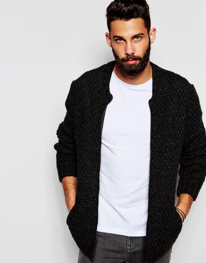 Asos Knitted Bomber Jacket - Gray