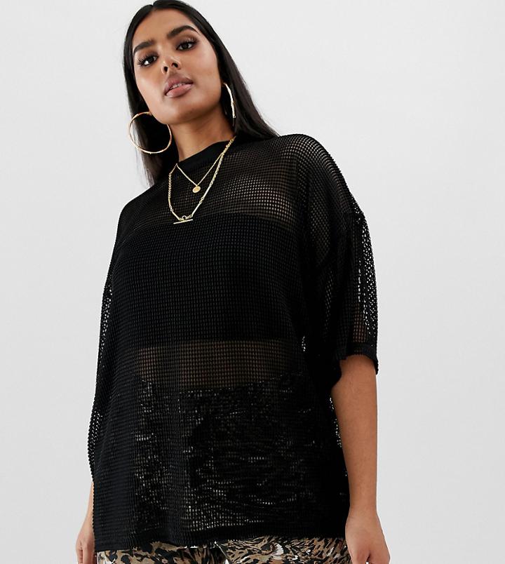 Asos Design Curve Oversized Mesh T-shirt-black