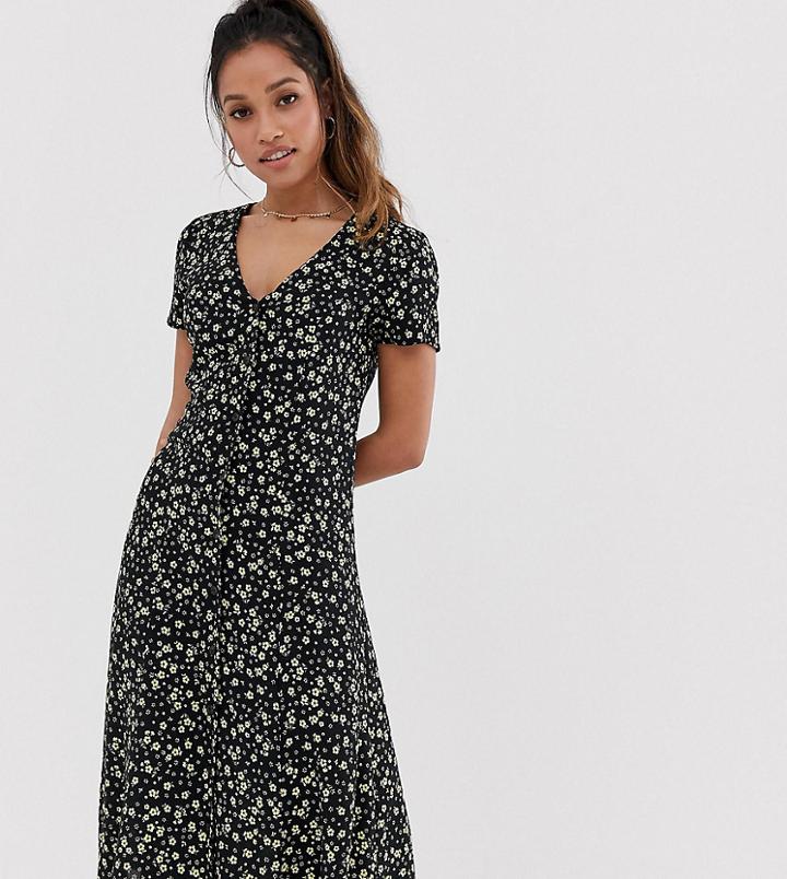 New Look Petite Midi Dress In Black Floral - Black