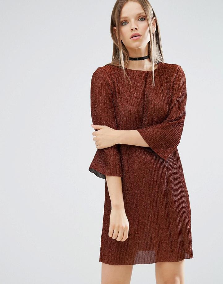Asos Bronze Dolman Sleeve Mini Dress - Gold
