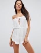 Asos Bandeau Beach Romper With Frill - White
