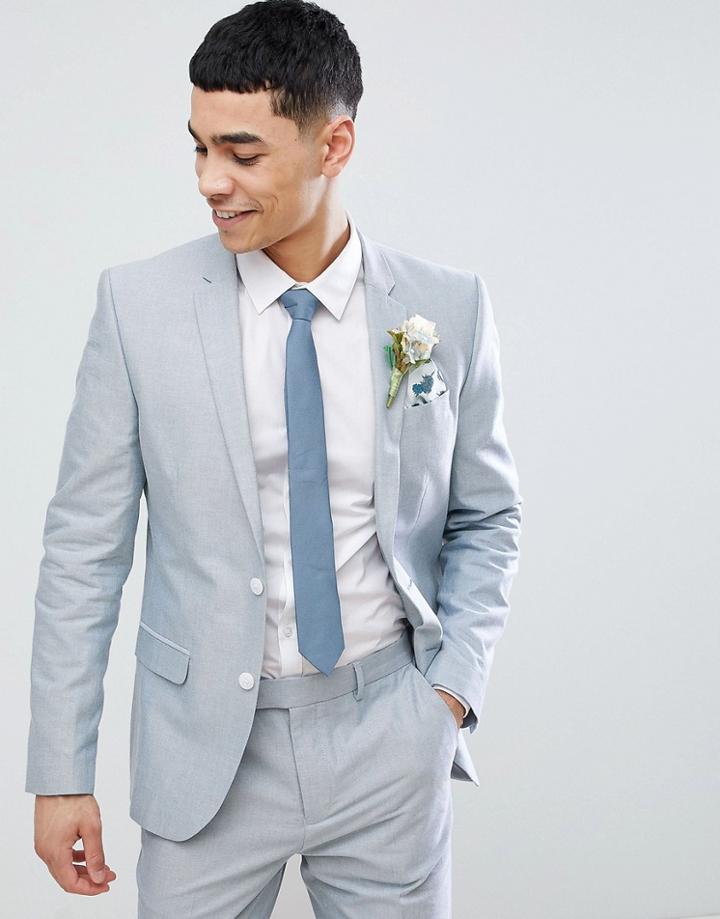 River Island Oxford Blazer In Light Blue - Navy