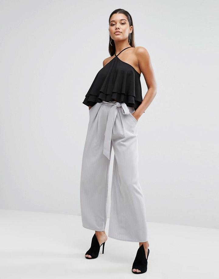 Parallel Lines Tie Front Pants - Blue