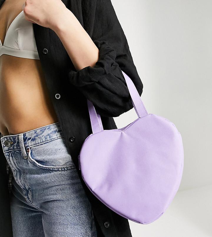 Daisy Street Exclusive Mini Bag In Lilac Heart Design-purple