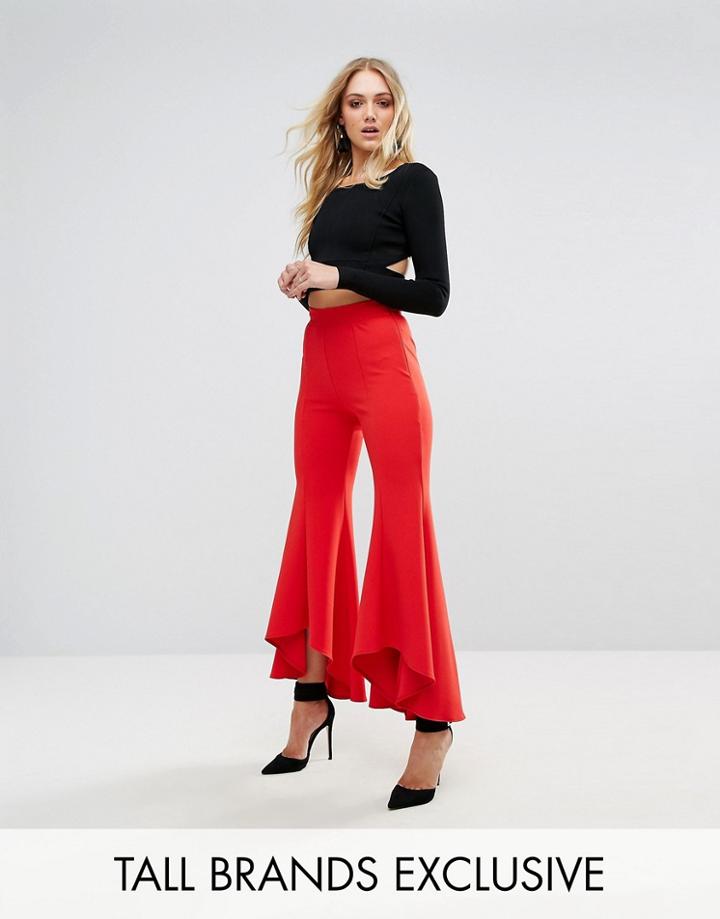 John Zack Tall Cigarette Pant With Ruffle Hem - Pink