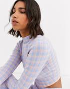 Asos Design Crop Sweater Two-piece In Pastel Check With High Neck-multi