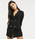 Asos Design Petite Glam Double Breasted Jersey Blazer In Black