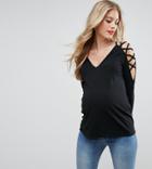 Asos Maternity Top In Crepe With Caging Shoulder Detail - Black