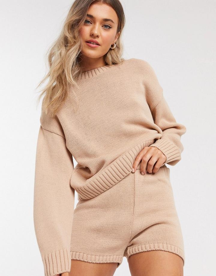 Asos Design Two-piece Crew Neck Sweater With Long Sleeve In Pink