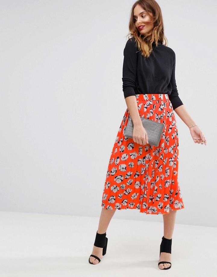 Warehouse Floating Floral Skirt - Orange