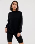 Mango Double Faced Crew Neck Sweater In Black - Black