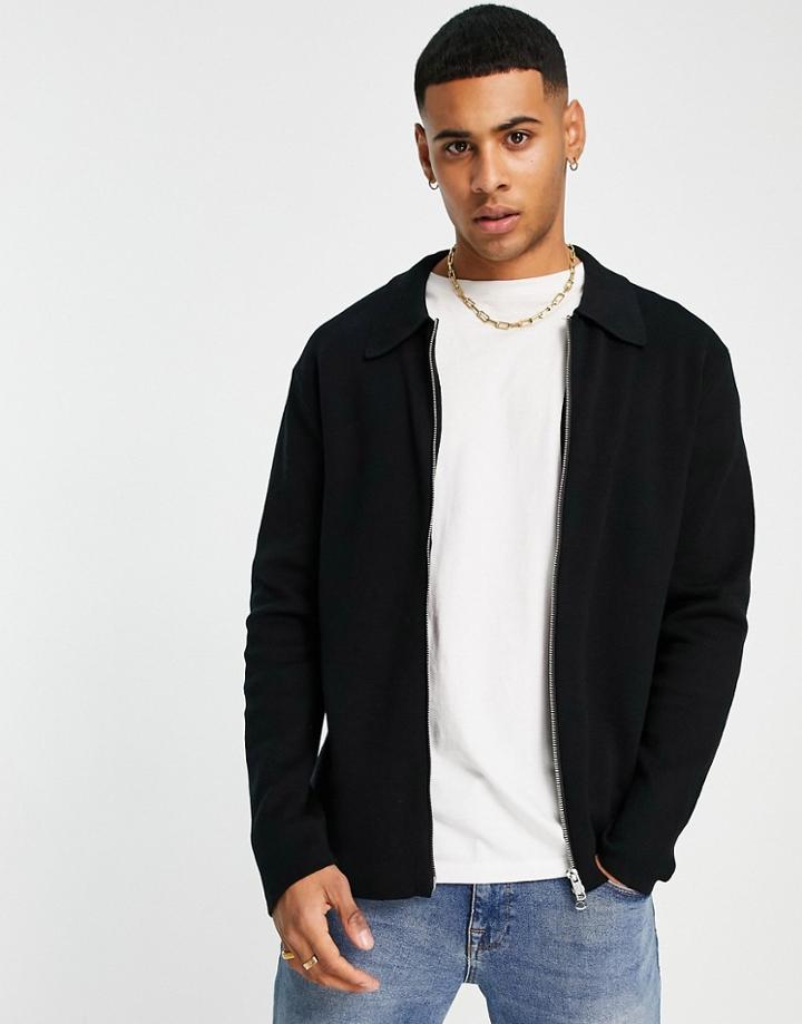 Only & Sons Zip Through Cardigan With Collar Black
