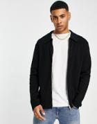 Only & Sons Zip Through Cardigan With Collar Black