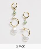 Pieces 2-pack Drop Pearl Earrings - Gold