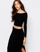Pull & Bear Black Rib Crop Top - Black