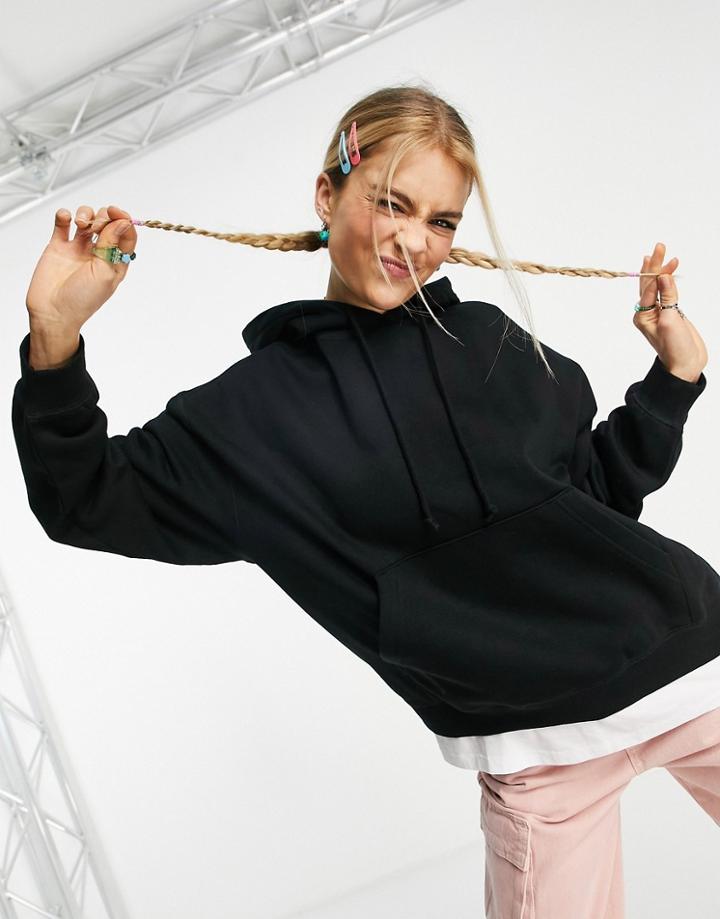 Weekday Essence Organic Cotton Blend Hoodie In Black