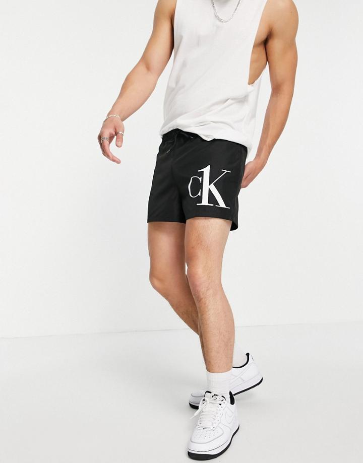 Ck One Short Drawstring Swim Shorts In Black