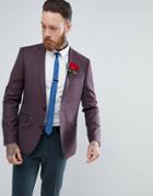 Asos Wedding Skinny Blazer In Burgundy 100% Merino Wool - Red