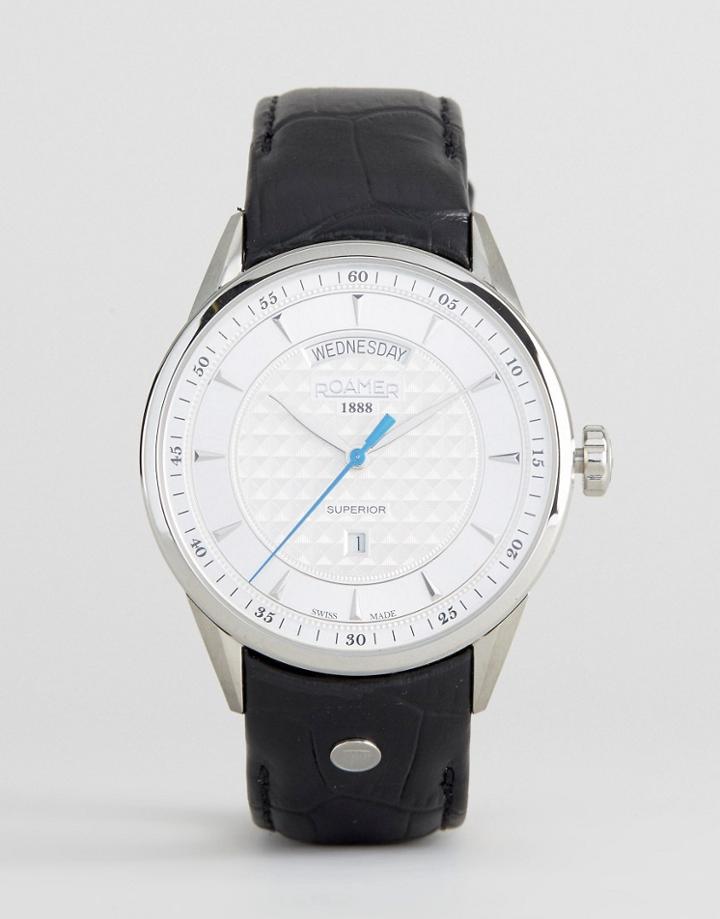 Roamer Superior Silver Steel Bracelet Watch - Black