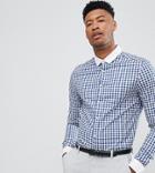 Asos Tall Smart Stretch Slim Shirt With Contrast Collar And Double Cuffs - Blue