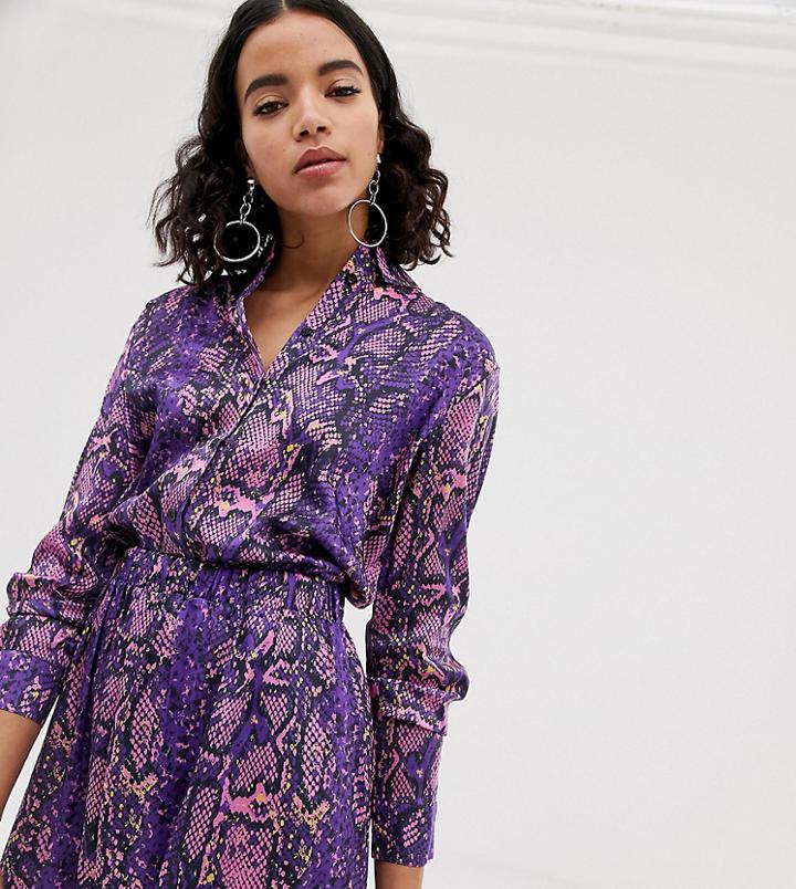 Na-kd Neon Snake Print Blouse In Purple
