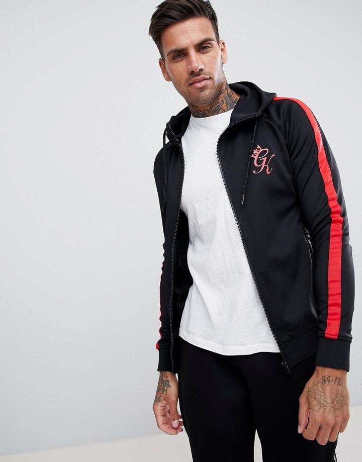 Gym King Muscle Hoodie In Black With Red Side Stripe - Black