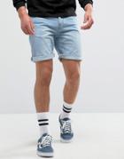 Pull & Bear Regular Fit Denim Shorts In Bleached Wash - Blue