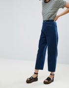Asos Curved Edge Wide Leg Jeans In Indigo Wash - Blue