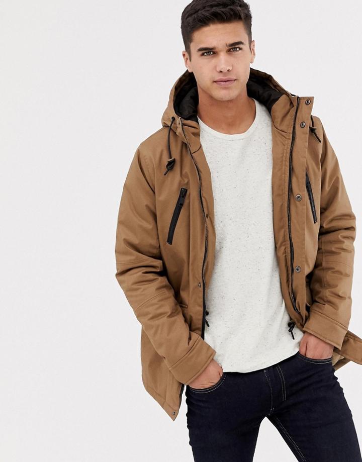 Brave Soul Hooded Bonded Parka - Tan