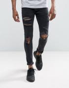 Mennace Super Skinny Jeans With Piercing Detail In Washed Black - Black