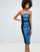 Little Mistress Jacquard Panel Bandeau Midi Dress - Multi