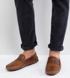 Asos Wide Fit Driving Shoes In Brown Leather - Brown