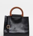 My Accessories London Black Grab Bag With Wooden Handles - Black