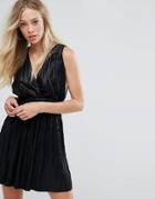 Oh My Love Pleated Plunge Grecian Mini Dress - Black