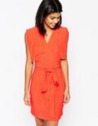 Asos Wrap Dress With Belt - Coral