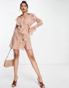 Asos Design Bias Cut Ruffle Shirt Mini Dress-pink
